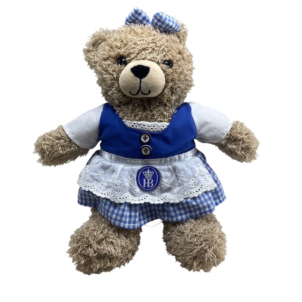 Hofbrauhaus Munchen Teddy Bear Bavarian Dirndl Blue Gingham Souvenir Plush HB